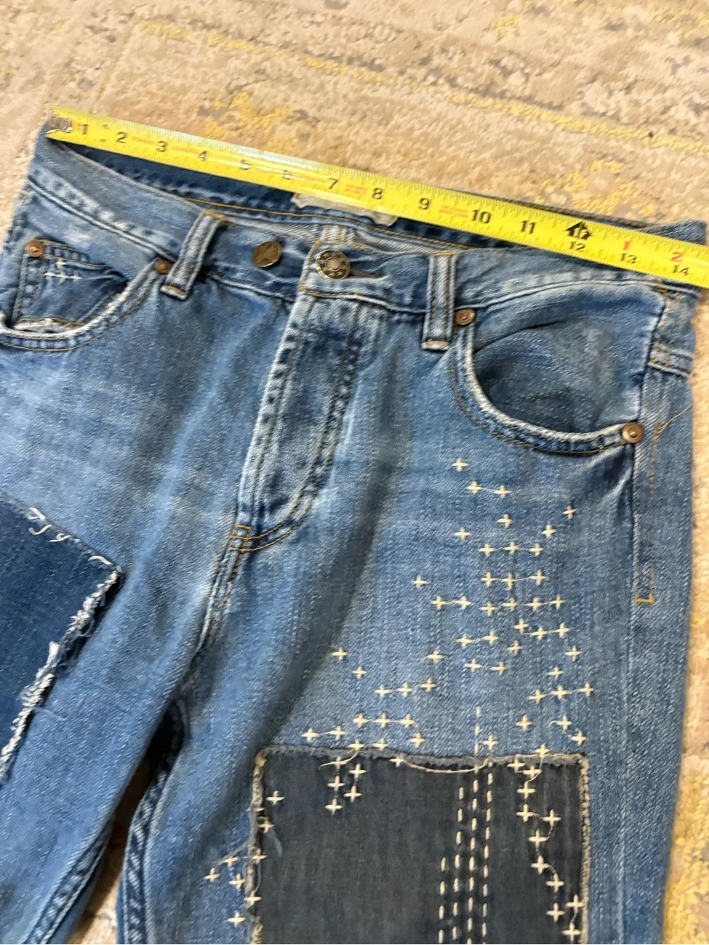 Free People Blue Patchwork Jeans